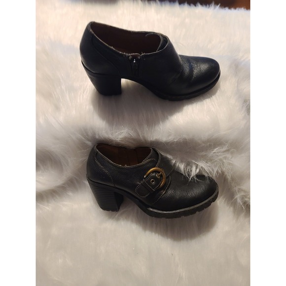 BOC Born Concept Womens Black Leather Ankle Booties With Block Heel And‎ Zip - Picture 1 of 3